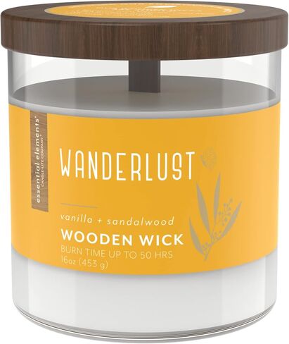 Essential Elements by Candle-Lite Company Wood Wick Scented Candle, Daydreamer, One 16 oz. Single-Wick Aromatherapy Candle with 50 Hours of Burn Time, White in Saudi Arabia