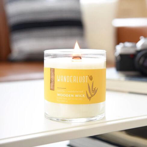 Essential Elements by Candle-Lite Company Wood Wick Scented Candle, Daydreamer, One 16 oz. Single-Wick Aromatherapy Candle with 50 Hours of Burn Time, White in Saudi Arabia