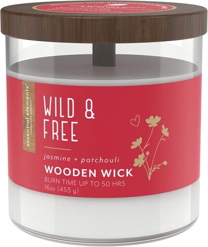 Essential Elements by Candle-Lite Company Wood Wick Scented Candle, Daydreamer, One 16 oz. Single-Wick Aromatherapy Candle with 50 Hours of Burn Time, White in Saudi Arabia
