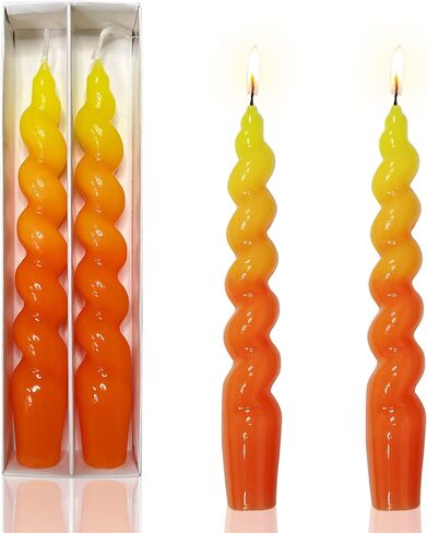 Colorful Candlestick Spiral Taper Candle, Gedengni 7.2inches Handcrafted Twisted Candlesticks Short Taper Candles Unscented Candle Sticks for Wedding Home Dinner Women Gifts,2S-Yellow Orange in Saudi Arabia