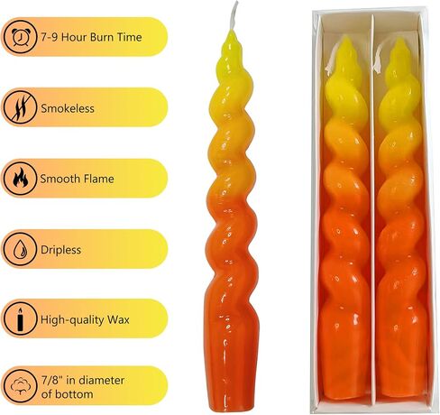 Colorful Candlestick Spiral Taper Candle, Gedengni 7.2inches Handcrafted Twisted Candlesticks Short Taper Candles Unscented Candle Sticks for Wedding Home Dinner Women Gifts,2S-Yellow Orange in Saudi Arabia