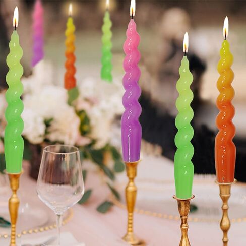 Colorful Candlestick Spiral Taper Candle, Gedengni 7.2inches Handcrafted Twisted Candlesticks Short Taper Candles Unscented Candle Sticks for Wedding Home Dinner Women Gifts,2S-Yellow Orange in Saudi Arabia
