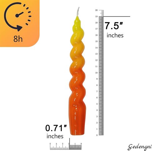 Colorful Candlestick Spiral Taper Candle, Gedengni 7.2inches Handcrafted Twisted Candlesticks Short Taper Candles Unscented Candle Sticks for Wedding Home Dinner Women Gifts,2S-Yellow Orange in Saudi Arabia