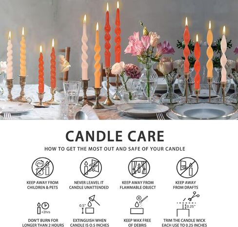 Colorful Candlestick Spiral Taper Candle, Gedengni 7.2inches Handcrafted Twisted Candlesticks Short Taper Candles Unscented Candle Sticks for Wedding Home Dinner Women Gifts,2S-Yellow Orange in Saudi Arabia