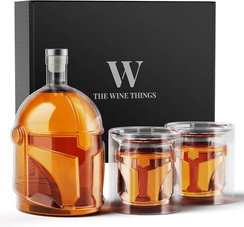 Galaxy Whiskey Decanter Set for Men, 34 Oz Decanter with Two Glasses, Handmade Leadfree Glass Decanter Set with Unique Helmet Design, Gift for Men, Dad, Him, Cool Drinking Accessories for Home Bar in Saudi Arabia