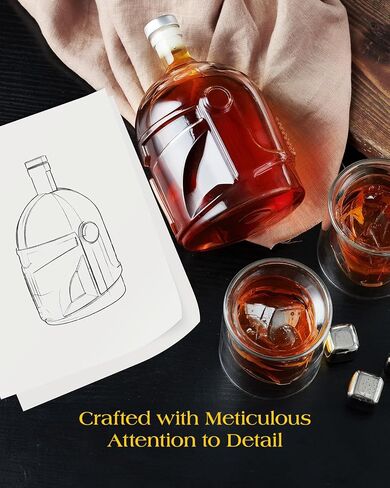 Galaxy Whiskey Decanter Set for Men, 34 Oz Decanter with Two Glasses, Handmade Leadfree Glass Decanter Set with Unique Helmet Design, Gift for Men, Dad, Him, Cool Drinking Accessories for Home Bar in Saudi Arabia