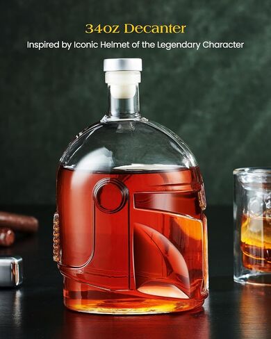 Galaxy Whiskey Decanter Set for Men, 34 Oz Decanter with Two Glasses, Handmade Leadfree Glass Decanter Set with Unique Helmet Design, Gift for Men, Dad, Him, Cool Drinking Accessories for Home Bar in Saudi Arabia