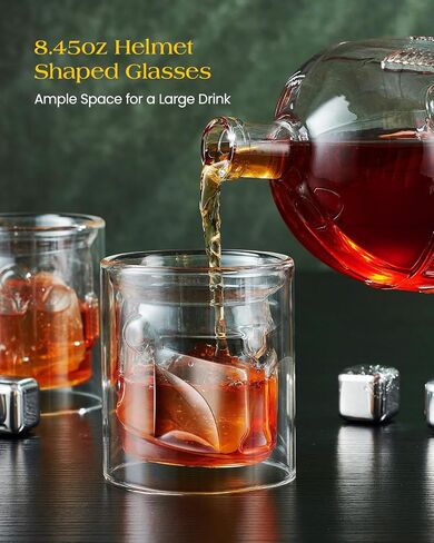 Galaxy Whiskey Decanter Set for Men, 34 Oz Decanter with Two Glasses, Handmade Leadfree Glass Decanter Set with Unique Helmet Design, Gift for Men, Dad, Him, Cool Drinking Accessories for Home Bar in Saudi Arabia