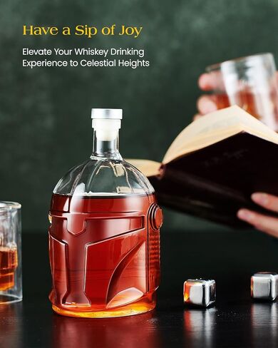 Galaxy Whiskey Decanter Set for Men, 34 Oz Decanter with Two Glasses, Handmade Leadfree Glass Decanter Set with Unique Helmet Design, Gift for Men, Dad, Him, Cool Drinking Accessories for Home Bar in Saudi Arabia