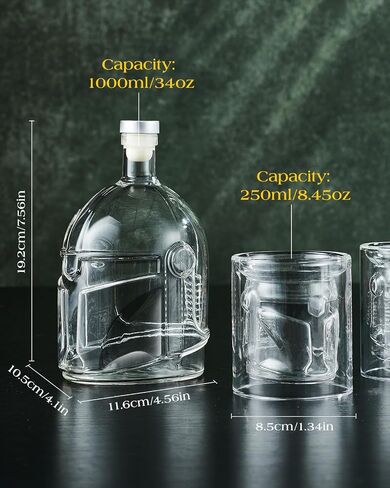Galaxy Whiskey Decanter Set for Men, 34 Oz Decanter with Two Glasses, Handmade Leadfree Glass Decanter Set with Unique Helmet Design, Gift for Men, Dad, Him, Cool Drinking Accessories for Home Bar in Saudi Arabia