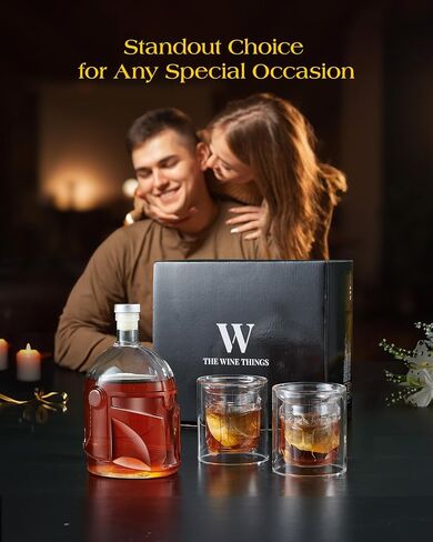 Galaxy Whiskey Decanter Set for Men, 34 Oz Decanter with Two Glasses, Handmade Leadfree Glass Decanter Set with Unique Helmet Design, Gift for Men, Dad, Him, Cool Drinking Accessories for Home Bar in Saudi Arabia
