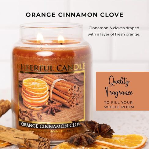 A Cheerful Giver - Orange Cinnamon Clove Scented Glass Jar Candle (24 oz) with Lid & True to Life Fragrance Made in USA in Saudi Arabia