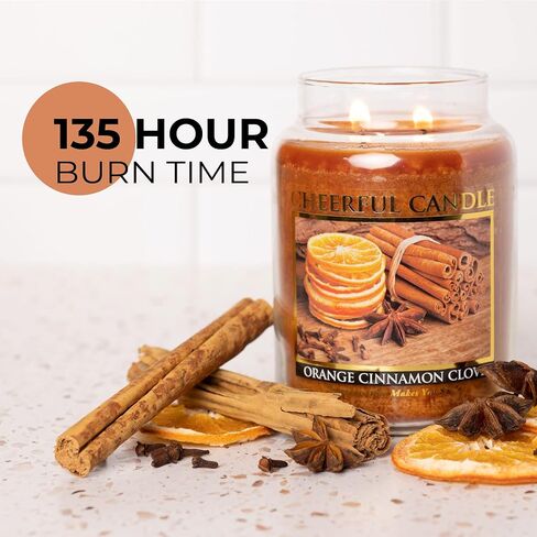A Cheerful Giver - Orange Cinnamon Clove Scented Glass Jar Candle (24 oz) with Lid & True to Life Fragrance Made in USA in Saudi Arabia