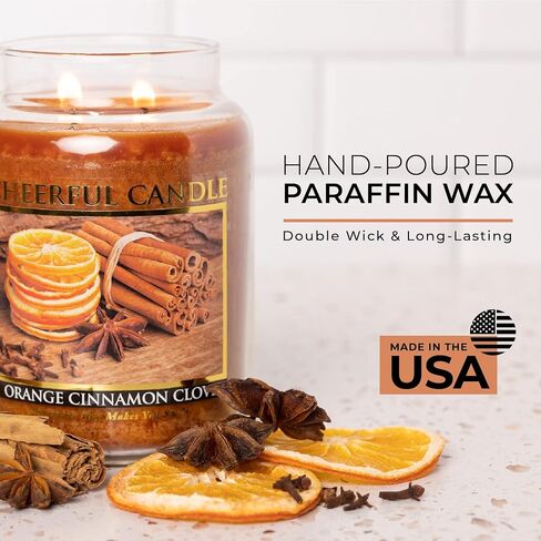 A Cheerful Giver - Orange Cinnamon Clove Scented Glass Jar Candle (24 oz) with Lid & True to Life Fragrance Made in USA in Saudi Arabia