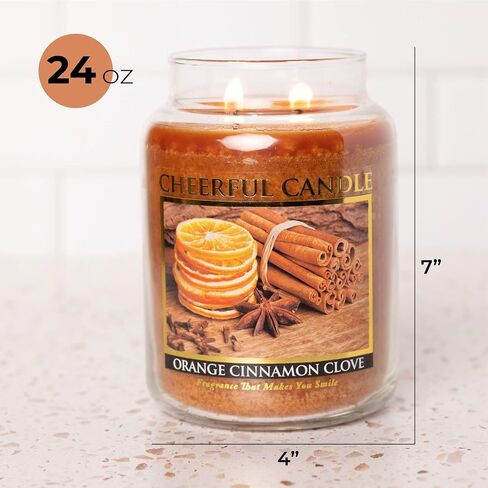 A Cheerful Giver - Orange Cinnamon Clove Scented Glass Jar Candle (24 oz) with Lid & True to Life Fragrance Made in USA in Saudi Arabia