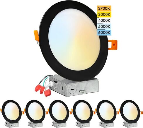 6-Pack 6-Inch 2700K-6000K Color Selectable, Oil Rubbed Bronze Trim, Ultra-Thin LED Recessed Ceiling Downlight with J-Box, Dimmable Can-Killer Downlight, 12Watt (Dark Brown) in Saudi Arabia