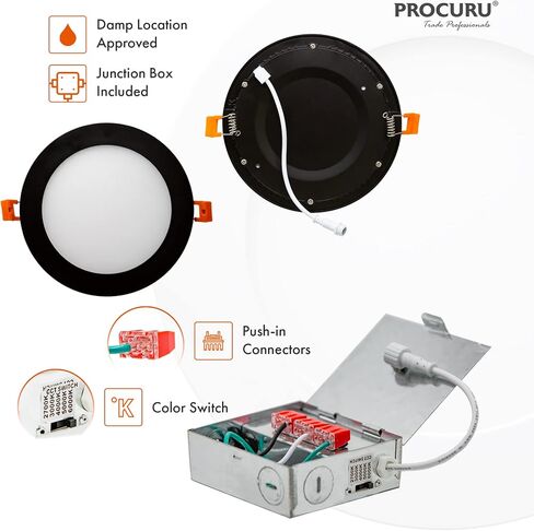 6-Pack 6-Inch 2700K-6000K Color Selectable, Oil Rubbed Bronze Trim, Ultra-Thin LED Recessed Ceiling Downlight with J-Box, Dimmable Can-Killer Downlight, 12Watt (Dark Brown) in Saudi Arabia