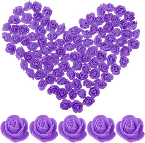 100Pcs Artificial Flowers Mini Artificial Rose Artificial Fake Rose Head Foam Artificial Rose 3CM Mini Fake Roses for DIY Wedding Bouquets Centerpieces Party Home Decorations (Purple) in Saudi Arabia
