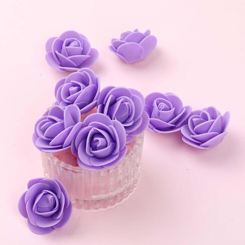 100Pcs Artificial Flowers Mini Artificial Rose Artificial Fake Rose Head Foam Artificial Rose 3CM Mini Fake Roses for DIY Wedding Bouquets Centerpieces Party Home Decorations (Purple) in Saudi Arabia
