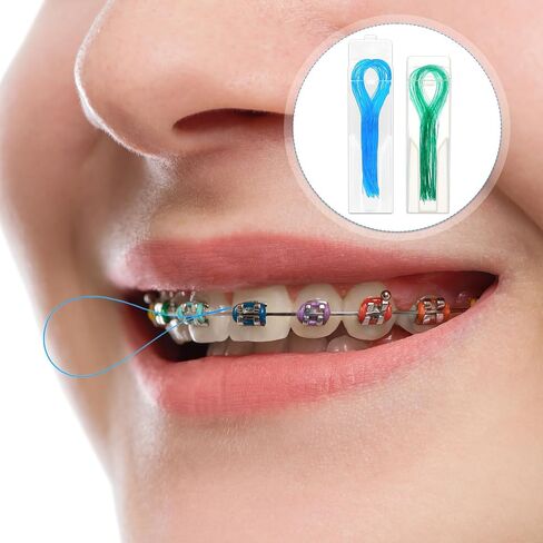 Dental Floss Threaders, 100 Count Deep Clean Floss Glide Threader Floss for Braces, Bridges, Implants, Nylon Loop Design, Easy to Use, Fresh Breath (Pack of 2, Blue & Green) in Saudi Arabia