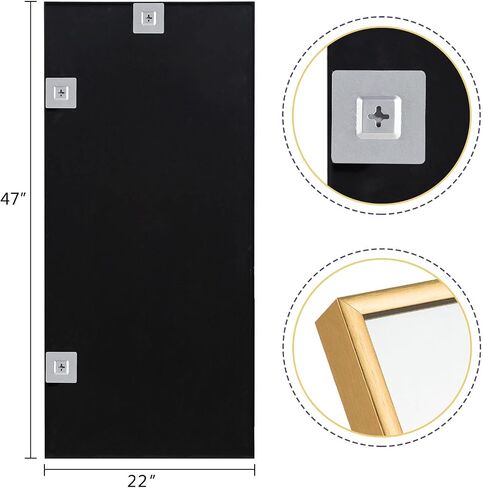 NeuType 47 بوصة × 22 بوصة مرآة كاملة الطول بإطار من سبائك الألومنيوم للحمام/غرفة النوم/غرفة المعيشة/غرفة الطعام/الدخول، مثبتة على الحائط أو متكئة على الحائط، ذهبية (بدون حامل) in Saudi Arabia