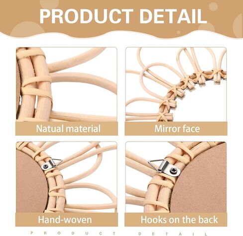 ديكور مرآة Gulfmew Boho، مجموعة من 5 قطع للتعليق على الحائط، مرآة مستديرة طبيعية ريفية من الروطان لغرفة المعيشة ديكور جدار المنزل in Kuwait