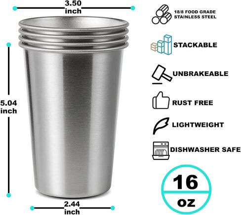 12 Pack 16oz Stainless Steel Pint Cup,Healthy Unbreakable and Stackable,Metal Drinking Glasses in Saudi Arabia