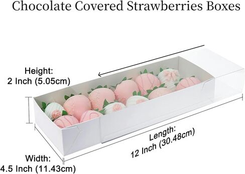 20 Pack 12x2x2 Inch Chocolate Covered Strawberries Boxes, Macaron Boxes Drawer Cookie Boxes with Full Clear Window for Christmas Mother's Day Valentine's Day in Saudi Arabia