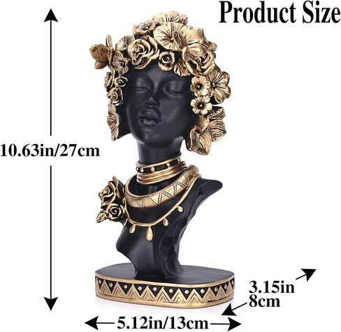 African American Woman Bust Statue, Vintage African Figurines and Sculptures, Elegant Art Decor for Home and Office, Ornamental Accent for Living Room, Bookshelf – Perfect Housewarming Gift in Kuwait