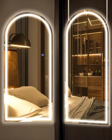 مرآة Antok كاملة الطول مع ضوء LED، مرآة كاملة الطول فوق الباب، مرآة معلقة مقاس 50 بوصة × 16 بوصة، مرآة حائط مستطيلة، مرآة باب مضيئة مع إضاءة 3 ألوان قابلة للتعتيم in Kuwait
