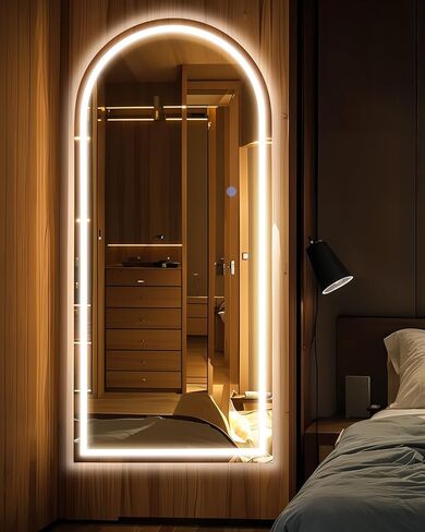 مرآة Antok كاملة الطول مع ضوء LED، مرآة كاملة الطول فوق الباب، مرآة معلقة مقاس 50 بوصة × 16 بوصة، مرآة حائط مستطيلة، مرآة باب مضيئة مع إضاءة 3 ألوان قابلة للتعتيم in Kuwait