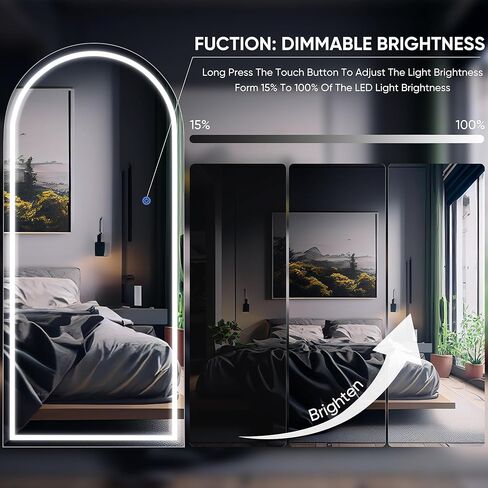 مرآة Antok كاملة الطول مع ضوء LED، مرآة كاملة الطول فوق الباب، مرآة معلقة مقاس 50 بوصة × 16 بوصة، مرآة حائط مستطيلة، مرآة باب مضيئة مع إضاءة 3 ألوان قابلة للتعتيم in Kuwait