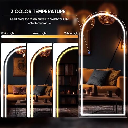 مرآة Antok كاملة الطول مع ضوء LED، مرآة كاملة الطول فوق الباب، مرآة معلقة مقاس 50 بوصة × 16 بوصة، مرآة حائط مستطيلة، مرآة باب مضيئة مع إضاءة 3 ألوان قابلة للتعتيم in Kuwait