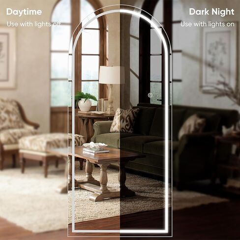 مرآة Antok كاملة الطول مع ضوء LED، مرآة كاملة الطول فوق الباب، مرآة معلقة مقاس 50 بوصة × 16 بوصة، مرآة حائط مستطيلة، مرآة باب مضيئة مع إضاءة 3 ألوان قابلة للتعتيم in Kuwait