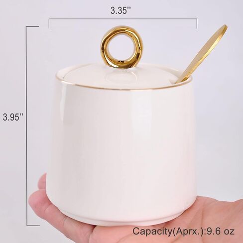 WHJY Ceramic Sugar Bowl with Lid and Spoon, Simple White Clear Porcelain Salt Bowl Salt Container, Modern Spice Box Seasoning Jar for Home and Kitchen Coffee Bar - White in Kuwait