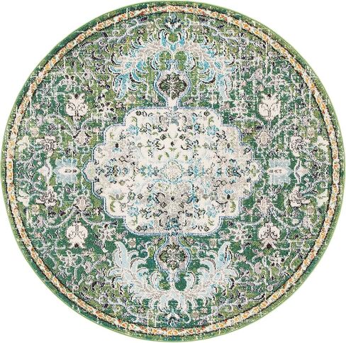 SAFAVIEH Madison Collection Area Rug - 5' Round, Green & Turquoise, Boho Chic Medallion Distressed Design, Non-Shedding & Easy Care, Ideal for High Traffic Areas in Living Room, Bedroom (MAD447Y) in Saudi Arabia
