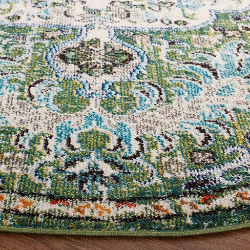 SAFAVIEH Madison Collection Area Rug - 5' Round, Green & Turquoise, Boho Chic Medallion Distressed Design, Non-Shedding & Easy Care, Ideal for High Traffic Areas in Living Room, Bedroom (MAD447Y) in Saudi Arabia