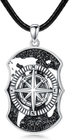 Compass Necklace S925 Sterling silver Compass Evil Eye/Yin and Yangon Dog Tag Pendant Necklace with 22"+2" Chain Graduation Gifts Christmas Gifts Birthday Gifts for Him/Her in Saudi Arabia