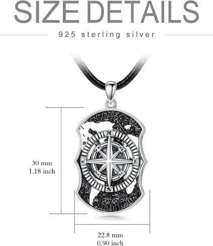 Compass Necklace S925 Sterling silver Compass Evil Eye/Yin and Yangon Dog Tag Pendant Necklace with 22"+2" Chain Graduation Gifts Christmas Gifts Birthday Gifts for Him/Her in Saudi Arabia
