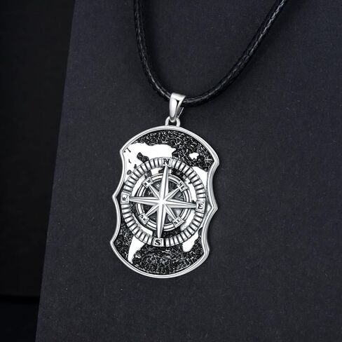 Compass Necklace S925 Sterling silver Compass Evil Eye/Yin and Yangon Dog Tag Pendant Necklace with 22"+2" Chain Graduation Gifts Christmas Gifts Birthday Gifts for Him/Her in Saudi Arabia