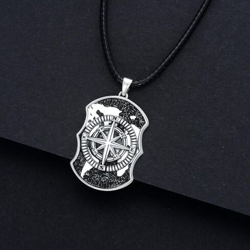 Compass Necklace S925 Sterling silver Compass Evil Eye/Yin and Yangon Dog Tag Pendant Necklace with 22"+2" Chain Graduation Gifts Christmas Gifts Birthday Gifts for Him/Her in Saudi Arabia