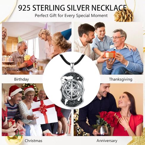 Compass Necklace S925 Sterling silver Compass Evil Eye/Yin and Yangon Dog Tag Pendant Necklace with 22"+2" Chain Graduation Gifts Christmas Gifts Birthday Gifts for Him/Her in Saudi Arabia