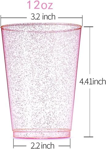 WDF 100pcs 12OZ Rose Gold Cups,Disposable Rose Gold Glitter Plastic Cups-Premium Wedding Pink Cups-Party Cups Perfect in Saudi Arabia