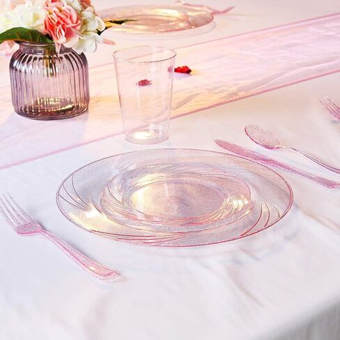 WDF 100pcs 12OZ Rose Gold Cups,Disposable Rose Gold Glitter Plastic Cups-Premium Wedding Pink Cups-Party Cups Perfect in Saudi Arabia
