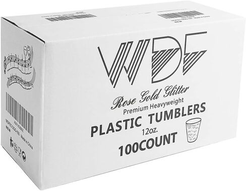 WDF 100pcs 12OZ Rose Gold Cups,Disposable Rose Gold Glitter Plastic Cups-Premium Wedding Pink Cups-Party Cups Perfect in Saudi Arabia