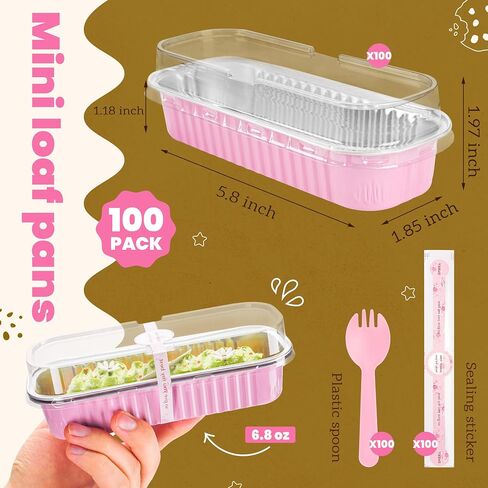 50 Pack Mini Cake Pans with Lids and Spoons Gold Rectangular Aluminum Foil Baking Pans Mini Cheesecake Containers(6.8oz) in Saudi Arabia