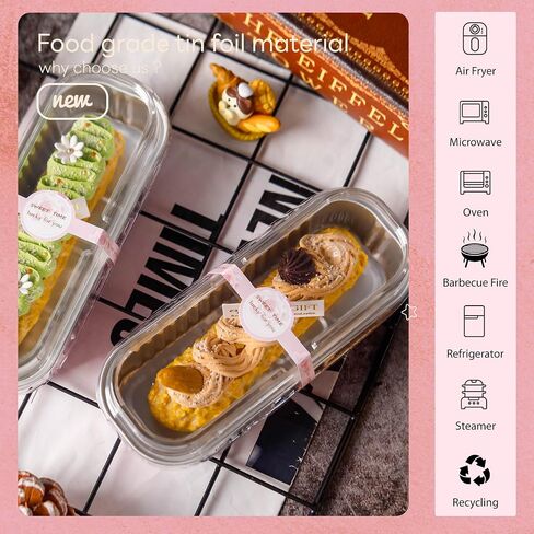 50 Pack Mini Cake Pans with Lids and Spoons Gold Rectangular Aluminum Foil Baking Pans Mini Cheesecake Containers(6.8oz) in Saudi Arabia