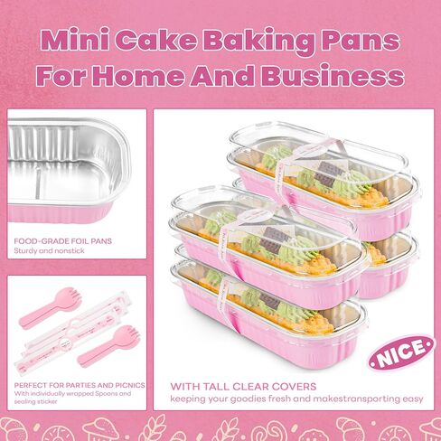 50 Pack Mini Cake Pans with Lids and Spoons Gold Rectangular Aluminum Foil Baking Pans Mini Cheesecake Containers(6.8oz) in Saudi Arabia
