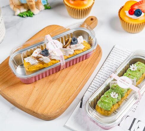 50 Pack Mini Cake Pans with Lids and Spoons Gold Rectangular Aluminum Foil Baking Pans Mini Cheesecake Containers(6.8oz) in Saudi Arabia