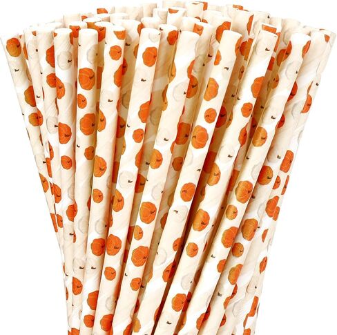 Whaline 200Pcs Fall Paper Straws Watercolor Pumpkin Disposable Straws Orange White Pumpkin Drinking Straws Autumn Decorative Straws for Fall Harvest Thanksgiving Party Beverages Cocktail Supplies in Saudi Arabia